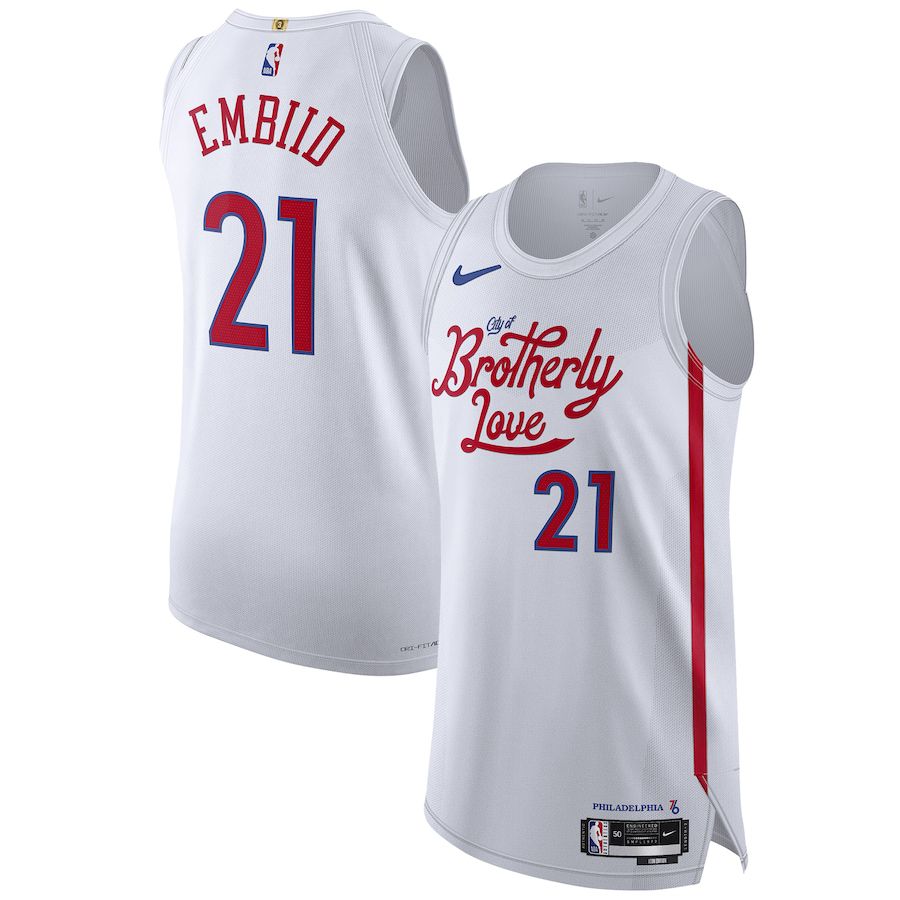 Men Philadelphia 76ers 21 Joel Embiid Nike White City Edition 2022-23 Authentic NBA Jersey